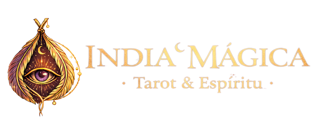 Logo de India Mágica con ojo místico y plumas, especialista en tarot y orientación espiritual