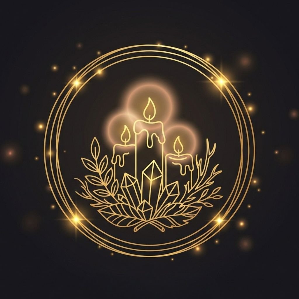 Icono de velas y cristales representando sanación energética, equilibrio espiritual y bienestar