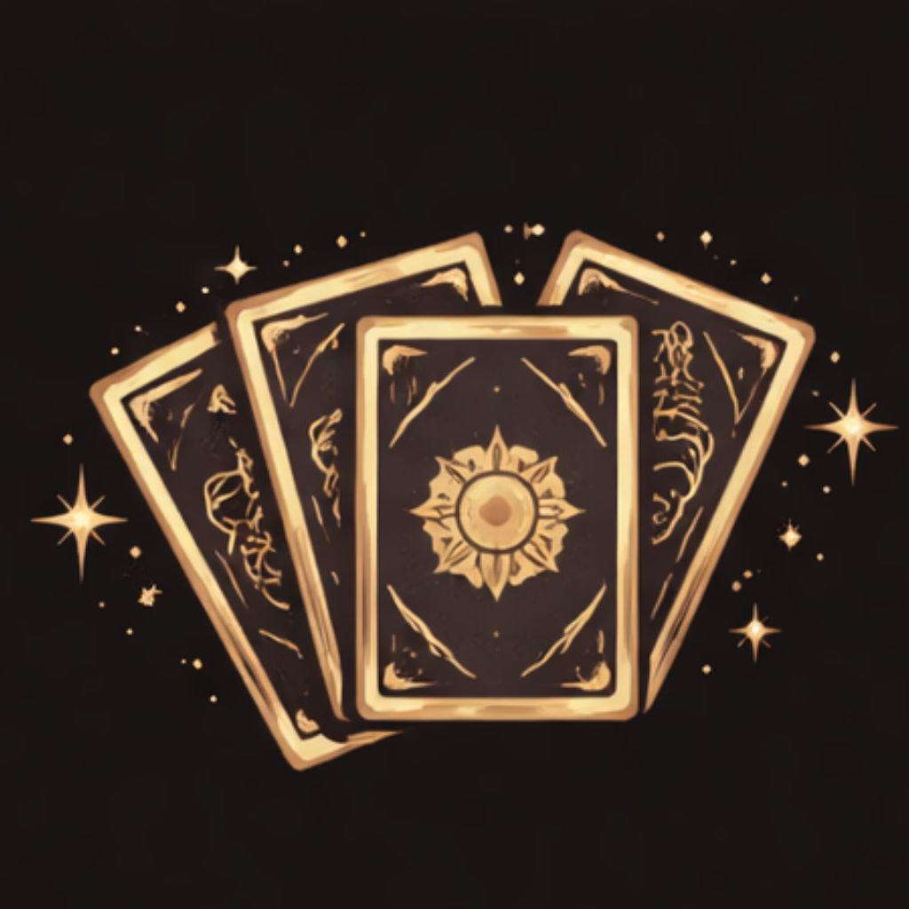 Icono de cartas de tarot doradas con símbolos místicos para lectura espiritual y predicciones energéticas