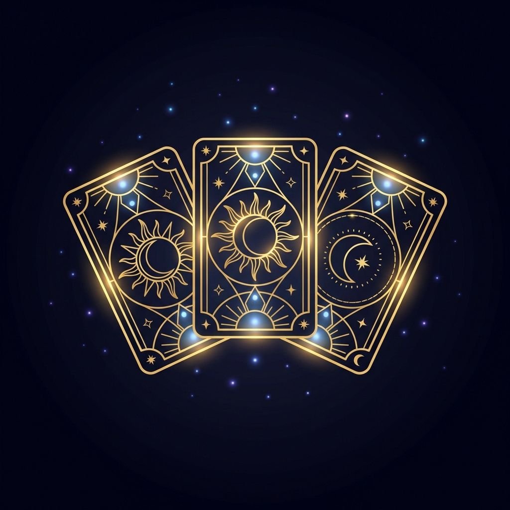 Icono de cartas de tarot doradas con símbolos místicos para lectura espiritual y predicciones energéticas