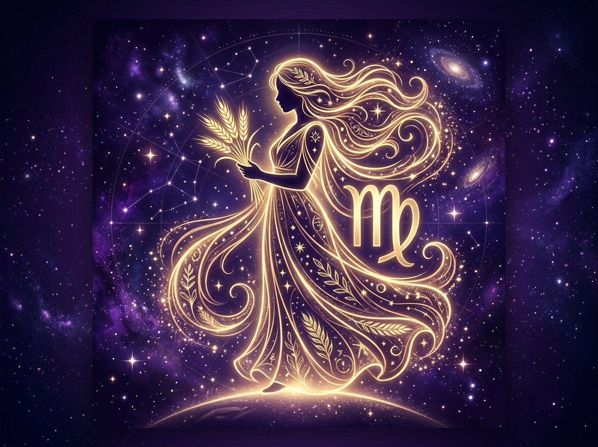 símbolo místico de Virgo con líneas doradas elegantes